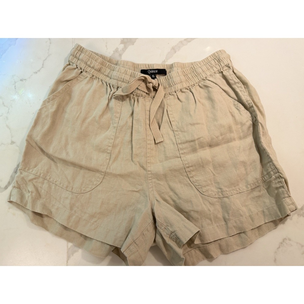 Quince 100% European Linen 3 in Shorts Flax Sz S Pull On Drawstring Beige